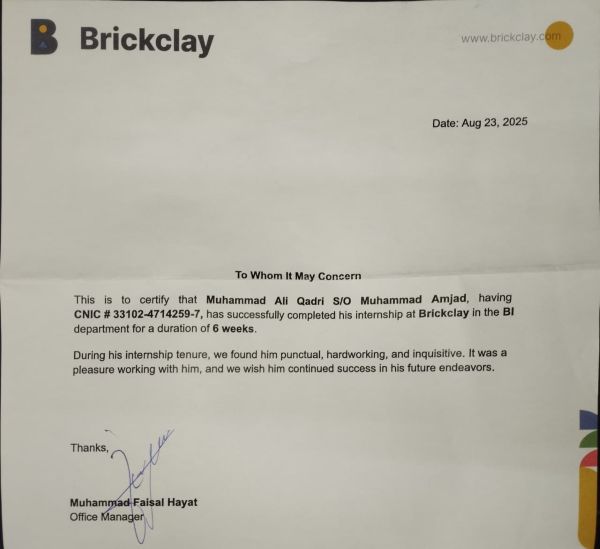 Brickclay Certificate